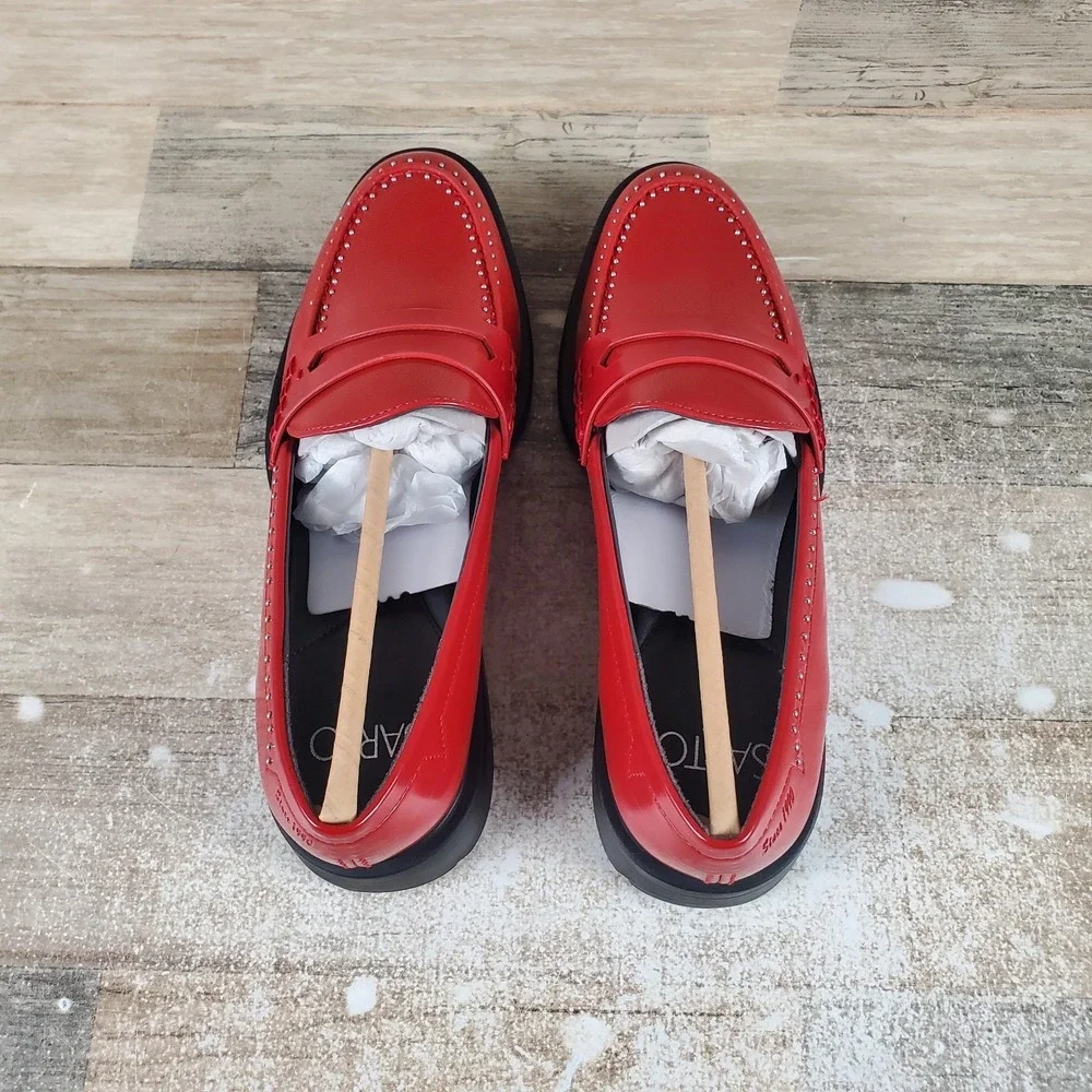 Franco Sarto Red Leather Penny Loafers - Picture 4 of 9